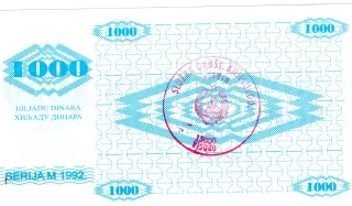 Bosnia and Herzegovina 1.000 Dinara, 1992 reverse